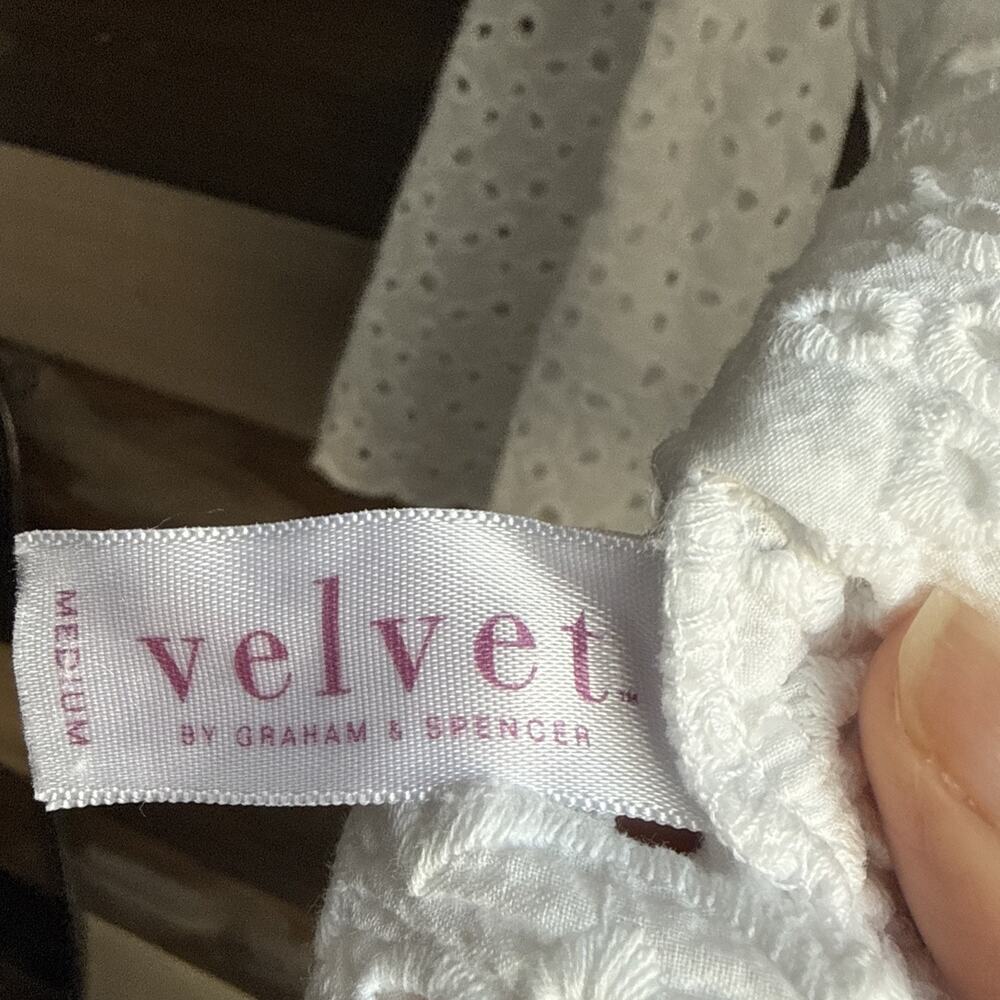 Velvet by Graham & Spencer White Cotton Eyelet Bell Sleeve Top M Romantic Boho - Picture 8 of 12